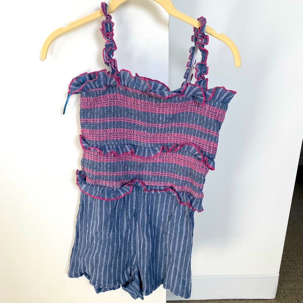 Blue and pink ruffle romper